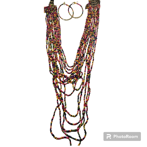 Ethnic Multi Strand Braided Beads Beaded Chunky Statement Necklace and Necklace - Picture 9 of 10